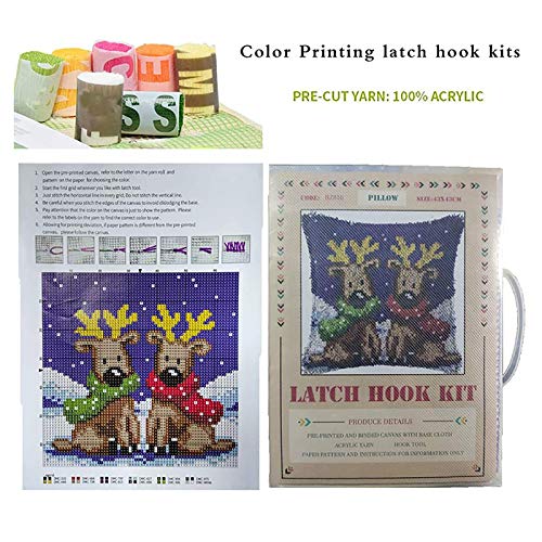 Image of ZFFLYH Latch Hook Pillow Kits for Adults Beginners Pre-Printed Cushion | Home Sofa Cushion Cover Preprinted Canvas Crochet Yarn Kits Needlework Crafts Festival Gift for Adults Beginner 17X17 Inch
