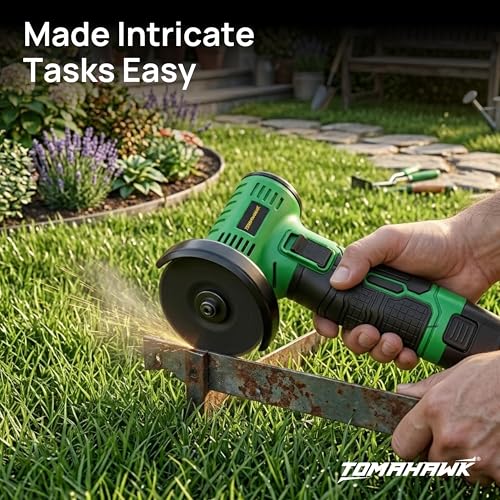 Image of TOMAHAWK CMG-12B Mini Cordless Angle Grinder 75mm / 3 inch- 2 x 1.5 Ah, 12V Powerful DC Motor, 19500 RPM With Abrasive Wheels for Cutting, Grinding & Polishing Metal, Marble & Stone