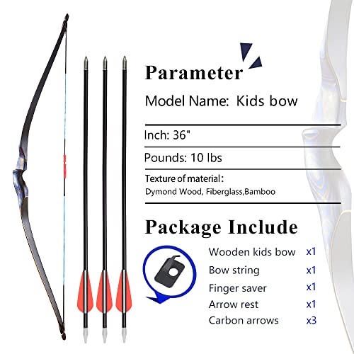 Tachyon Archery Kids Bow And Arrow One Piece Tradition Long Bow With 3 Pcs Carbon Arrows New Handmade Wooden Kids Bow For Outdoor Sports And Practice (10 Lbs,Left Hand,Blue) #TOP3
