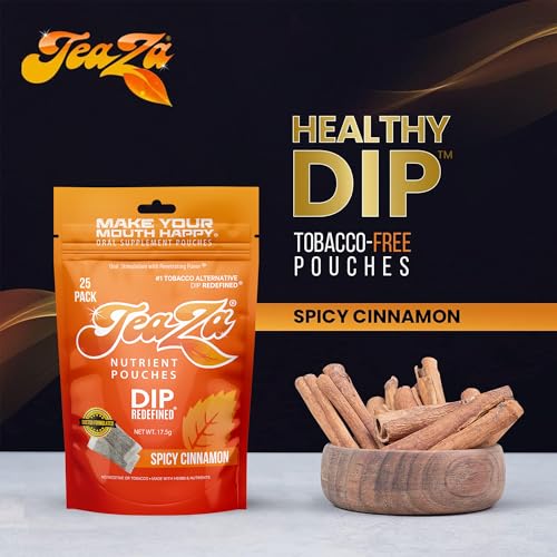 Teaza Herbal Energy Pouches Alternative Snuff Healthy Dip Pouches with Extra Kick of Spice, Spicy Cinnamon (4 Pack)