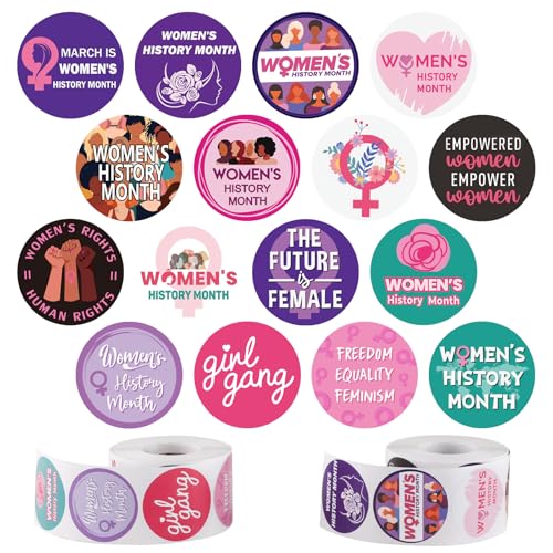 Arosche - Arosche 1000Pcs Womens History Month Stickers in 2 Rolls National Women's History Month Decorations Stickers DIY Girls Awareness Inspirational Party Supplies for Gifts Bags Water Bottles Books