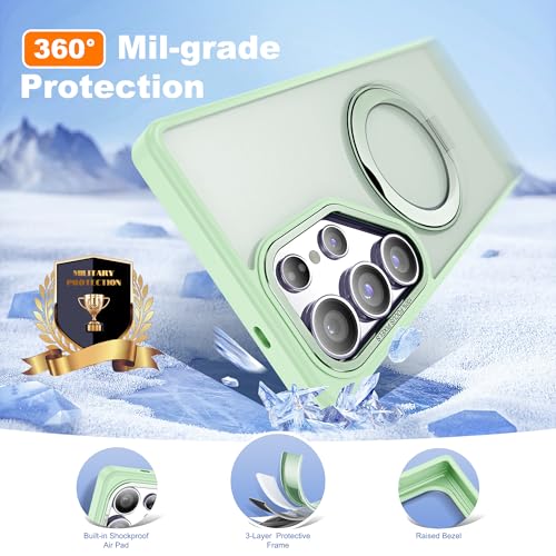 Image of for Samsung Galaxy S25 Ultra Case with 360Rotatable Magnetic Ring Stand Compatible with Mag-Safe Military Protection Shockproof Matte Translucent Phone Cases for S25 Ultra 6.9 inch,Green
