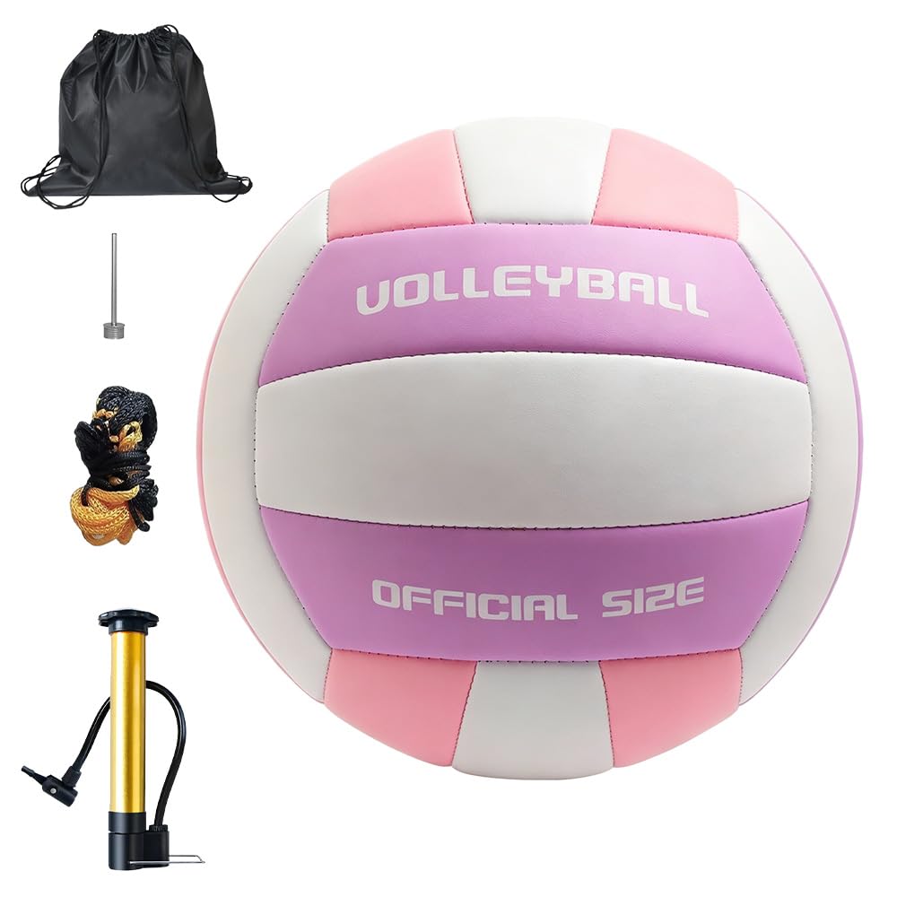 Volleyball Official Size 5, Girls Volleyball, Waterproof Volleyball Ball with Pump, Ball Bag, Mesh Bag, Soft Beach Volleyball for Outdoor Indoor, Beach, Gym, Youth Juniors and Teens (Pink&Purple) — image 1