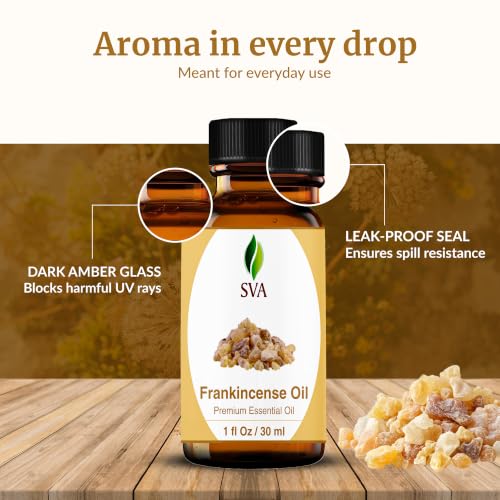 Image of SVA Frankincense Essential Oil, Glass Bottle with Dropper, 1 Fl Oz (30 ml) | Frankincense Oil for Diffuser, Humidifier, Skin, Body, Perfume, Home Fragrance, Incense, Bath, Soap, Candle & DIY Projects