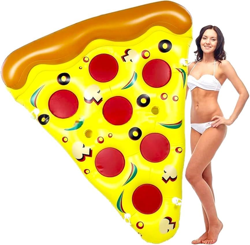 LATERN Giant Inflatable Float Pizza, 180CM x 150CM PVC Pool Floating Raft Water Float Lounger with Cup Holders & Quick Inflation Valve for Summer Pool Lake Beach Water Party