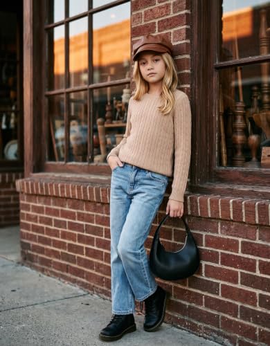 Image of Arshiner Girls Sweaters Long Sleeve Crew Neck Pullover Sweater Jumper Tops