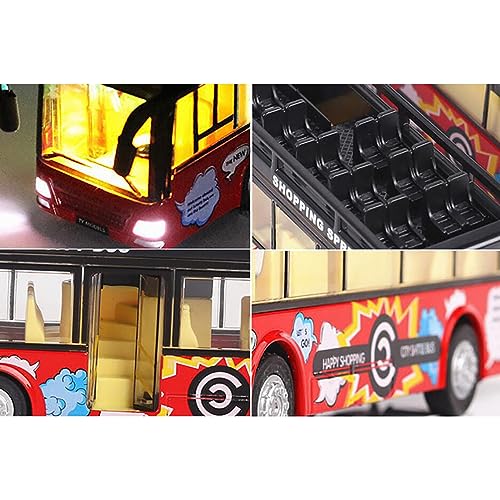 Image of Diecast Alloy Metal Long Sight View Double Decker Bus Open Door Light & Music Model Pull Back Long Bus Toys for Boy Kids
