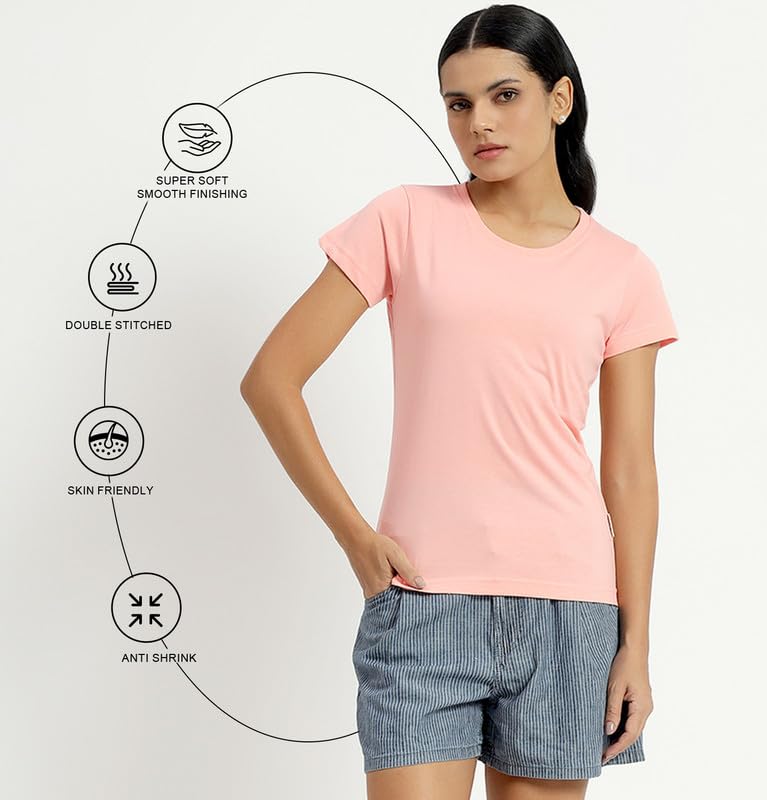 Image of Sleepynuts Women's Plain Round Neck Regular Fit Half Sleeve Cotton T Shirt