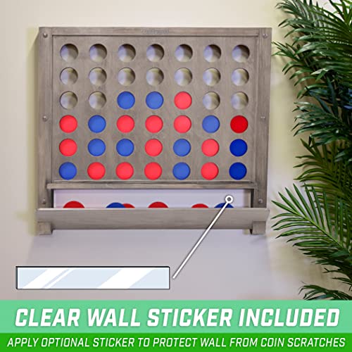 Image of GoSports Wall Mounted Giant 4 in a Row - Jumbo Four in a Row with Coins - Gray Stain