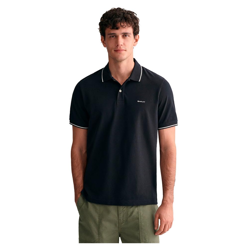 GANT Tipped Piqué Short Sleeve Polo S Black