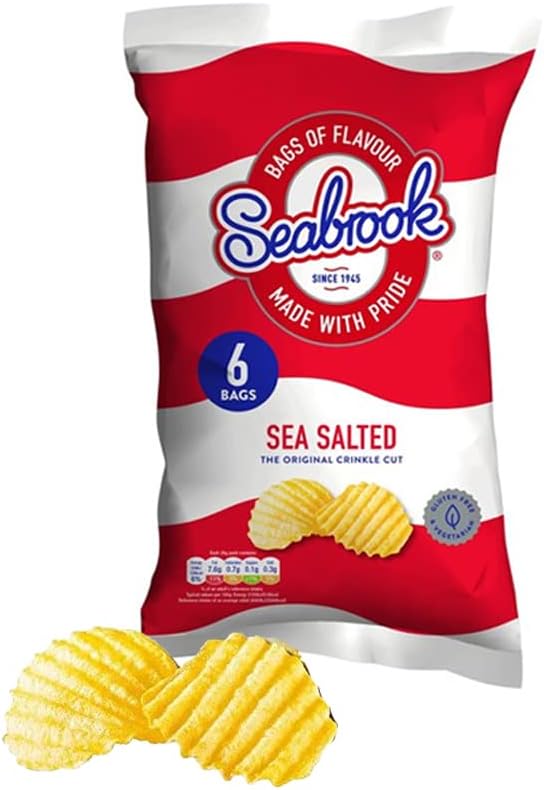 Chips Crisps Bags Collections - Deliciously light & Crispy Chips Bags (Seabrook Sea Salt (6 x 25g), 2 Packs)