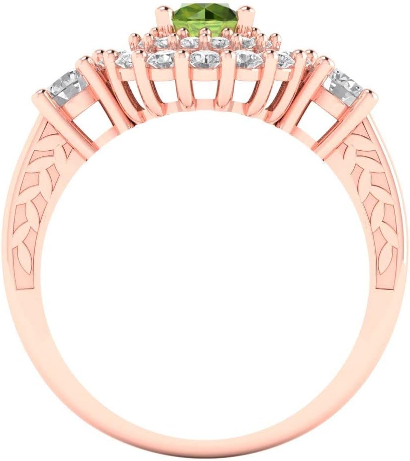 1.4 ctw Women's Engagement Ring | 18K Rose Gold | 5.0mm Round Cut Natural Peridot Halo Anniversary Bridal Promise Ring