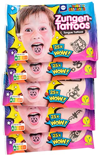 Küchle Zungen-Tattoos – Kinder-Oblaten – Knabber-Esspapier – Süßigkeiten Kindergeburtstag – 5 x 25 Tattoos – 5 x 11g