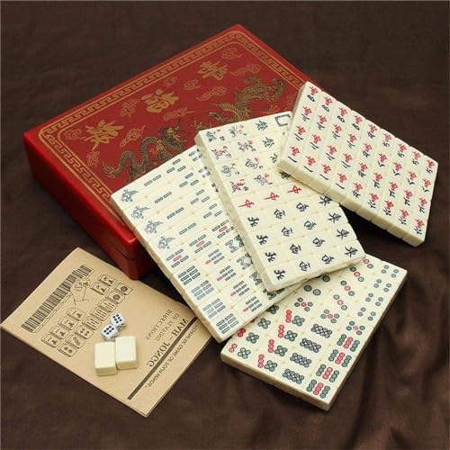 TINMAGI Mahjong,Mahjong Ratstone,Mahjong Set,Tragbares traditionelles chinesisches Mini-Mahjong-Spiel mit 144 Steinen für Familienspiele, Partys und lustige Spiele für Erwachsene zum Zeitvertreib.