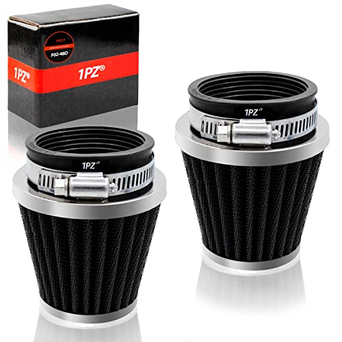 1PZ F02-48D 48mm 49mm 50mm Filtre à air moto universel conique rond cône kit filtre d'admission d'entrée d'air pour Tout-terrain VTT Scooter Quatre Dirt Pit Bike 50cc 110cc 125cc 150cc (2 Pièces Noir)