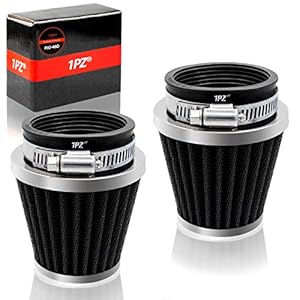 1PZ F02-48D 48mm 49mm 50mm Filtre à air moto universel conique rond cône kit filtre d’admission d’entrée d’air pour Tout-terrain VTT Scooter Quatre Dirt Pit Bike 50cc 110cc 125cc 150cc (2 Pièces Noir)