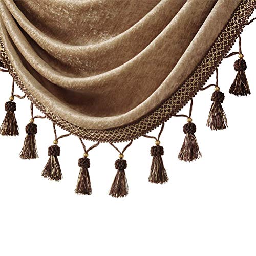 Elkca Thick Double-Sided Chenille Swag Waterfall Valance For Bedroom Luxury Window Curtains Valance For Living Room (Coffee, W39 Inch, 1 Panel) #TOP3