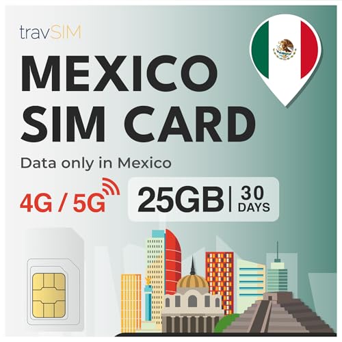 travSIM SIM México| 30 días   25 GB de Datos SIM | Datos de Alta Velocidad 5G/4G | Acceso Ilimitado a Internet para Google, Facebook, Whatsapp, Instagram y más