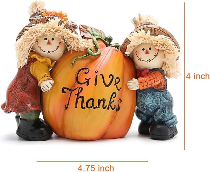 Miniatura 2 de Hodao Decoraciones de Acción de Gracias para el hogar, decoración de otoño de resina de Acción de Gracias con calabaza y espantapájaros, regalo