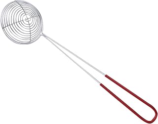 Hot Pot Strainer Spoons, Skimmer Slotted Scoop for Boba Pearls, Stainless Steel Spider Strainer with Handle, Mini Wire Mesh Colander for Cooking (2.5inch, Red)