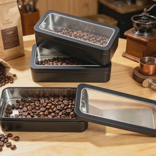 Image of 7 Pieces Rectangular Metal Empty Tins Containers, Black + Clear Window