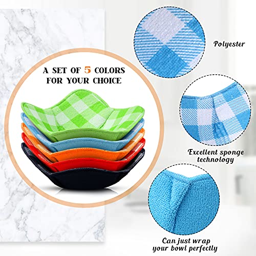 Geiserailie 5 Pieces Hot Bowl Holder Microwave Safe Bowl Cozies Multipurpose Heat Proof Plate Holder to Prevent Hand from Heat and Maintain Food Warm (Red, Blue, Green, Yellow, Black)