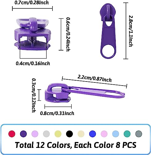 image for DOITEM 96Pcs Zipper Repair Kit - 3# Zipper Pull Rescue Kit (12 Colors)