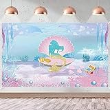 Under The Sea Mermaid Themd Backgroud Banner Mermaid Birthday Party Backdrop for Girls Mermaid Theme