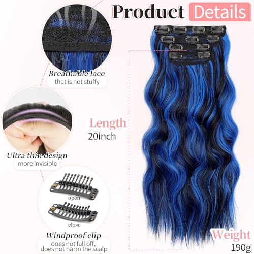 Image of KooKaStyle Wavy Thick Clip in Hair Extensions 20 inch Blue - Black Streak