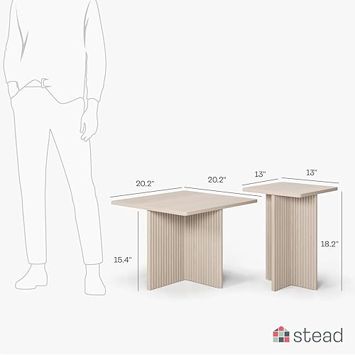 Miniatura 10 de Mesa auxiliar cuadrada acanalada anidable, juego de 2 piezas, colección 2023, muebles de sala de estar, decoración moderna para el hogar, base de