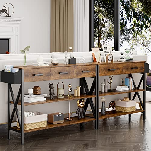 Gizoon 47" Console Table With 3 Drawers, Industrial Entryway Table With 3 Tier Storage Shelves, Narrow Long Sofa Table For Entry Way, Hallway, Couch, Living Room, Kitchen, Rustic Brown #TOP4