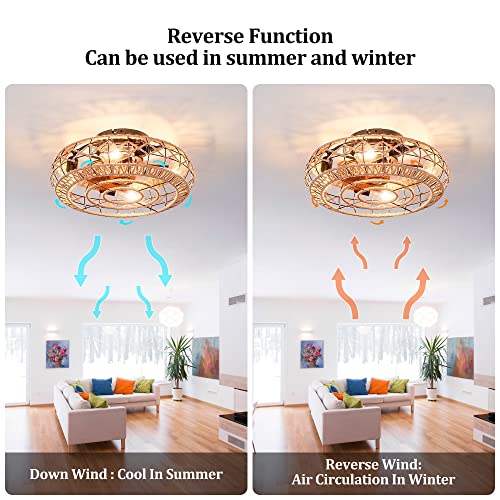 Kuwork Woven Flush Mount Caged Ceiling Fans with Lights Remote Control, 20" Hemp Rope Rattan Enclosed Ceiling Fan with Light 6 Speed Reversible, Rustic Boho Style Low Profile Ceiling Fan Light - Image 4