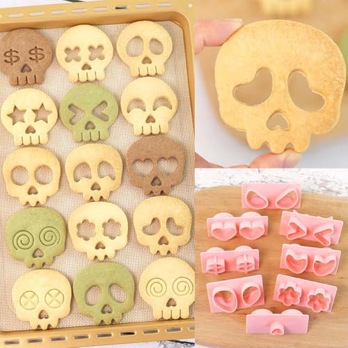Mini Skull Cookie Cutter Set, Interchangeable DIY Halloween & Día de los Muertos Biscuit Stamps, 3D Raised Design Molds for Cookie Decorating, Cupcakes, Day of the Dead Pastries & Party Treats by Lutoku - Image 8