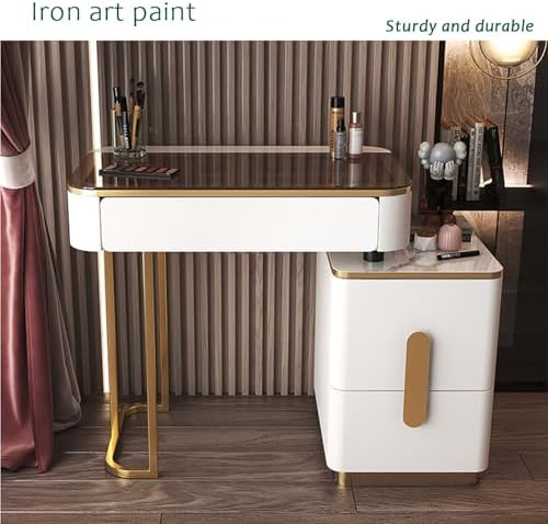 LED Lighted Vanity Makeup Desk Set with 18" Mirror, 3-Drawer Dressing Table & Chair, Compact Black Tempered Glass Bedroom Furniture (31in)