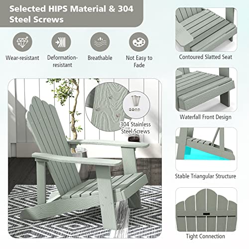 Image of Tangkula Oversized Adirondack Chair, Patio Lounge Chairs w /Adjustable Cup Holder, HIPS Armchairs Slatted Chair, Outdoor Weather Resistant Fire Pit Chair for Deck Backyard Garden Porch (4, Light Grey)