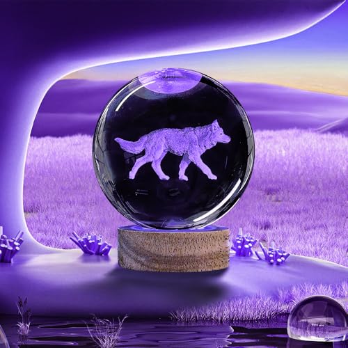 Image of 3D Crystal Ball Night Light with Wooden Base, 3.15 inch Glass Ball Lamp, 16 Colors, Remote Control, Cool Desk Decor, Gifts for Kids, Friends, Birthday, Holiday