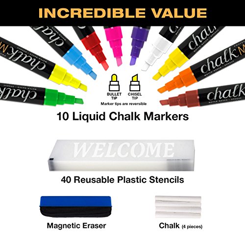 Excello Global Products Large Double-sided 40x23 Heavy-Duty A-Frame Sidewalk Chalkboard Standing Sign, Includes 10 Chalk Markers, 40 Piece Stencil Set, Chalk and Eraser (Black) by EXCELLO GLOBAL PRODUCTS - Image 4
