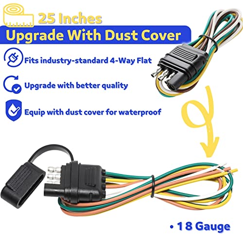 Mecmo 4-Way Flat Trailer End Connector 25 Inch, 18 Gauge Color Coded Trailer Wiring Harness, Trailer-Side 4-Pin Towing Harness Male Connector - 25 Inches #TOP1