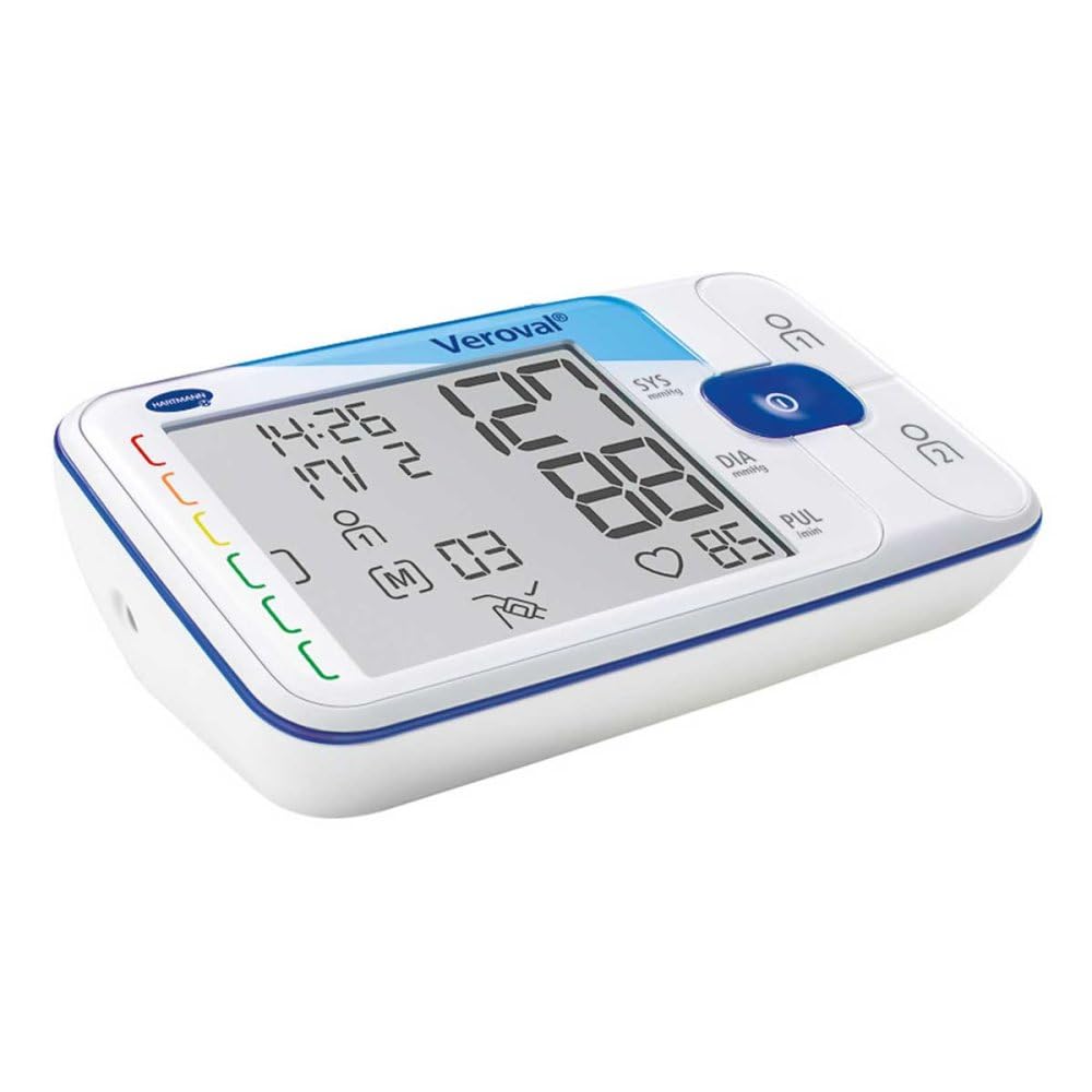 VEROVAL Medidor de presión arterial en la parte superior del brazo: el monitor de presión arterial para una medición fácil y rápida, con manguito ergonómico Secure-Fit