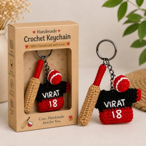 Image of Handmade Crochet Keychain | Cute Knitted Key Ring Charm | Crochet Animal, Fruit, Flower, Evil Eye & Food Plush Keychain for Car Keys, Backpack, Handbag & Gift (Pack of 1) (virat)