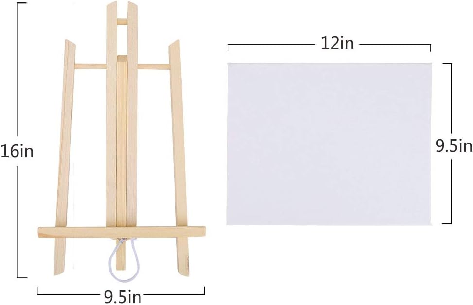 Jekkis 4 Packs Tabletop Easel with Canvas Sets, 16 x 9.5 Inches Wooden Easels and 12 x 9.5 Inches Canvas, Art Craft Painting Easel Stand for Kids Artist Adults Students Classroom