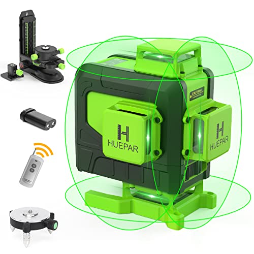 Huepar 4X360 Laser Level Self-Leveling With Remote Control 4D Green Cross Line Floor Laser Tool-2 X 360 Horizontal/Vertical Laser Lines With Rechargeable Li-Ion Battery And Fine-Tuning Bracket-904Dg #TOP9