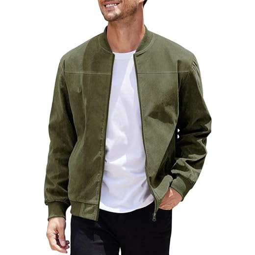Jaqueta bomber masculina casual vintage de camurça leve, Bronzeado claro, G