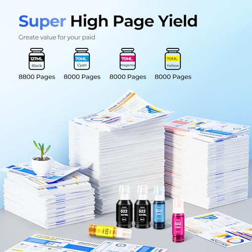 Image of 522 Ink Refill Bottles ET-2800 ET-2400 ET-4800 5-Bottles Replacement