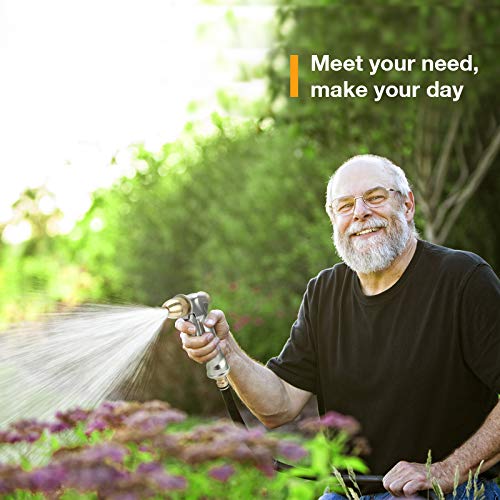 Garden Hose Nozzle Crenova 100% Heavy Duty Metal, Water Nozzle Sprayer with Full Brass Nozzle 8 Patterns, High Pressure Handheld Pistol Grip Sprayer for Watering Plants Lawn Washing Car and Pets