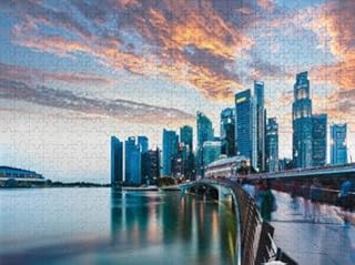 1000 Piece Wooden Puzzle for Adults - Singapore Bay Skyline Twilight Glowing Sunset, Hard Cool Puzzle, Great Family Game Night & Adult Hobby Gift