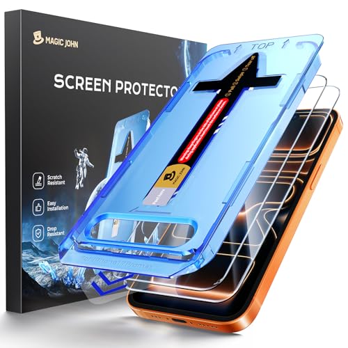 MAGIC JOHN 2 Pack for iPhone 17 Pro Max 6.9 inch Tempered Glass Screen Protector, Auto...