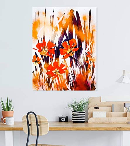 SHSWorks Poppy Flowers Wall Art Canvas Painting Signed by Artist for Living Room Bedroom Home & Office Decor Copyright Protected Artwork 20x24 (Inch) Unframed Digital Reprint