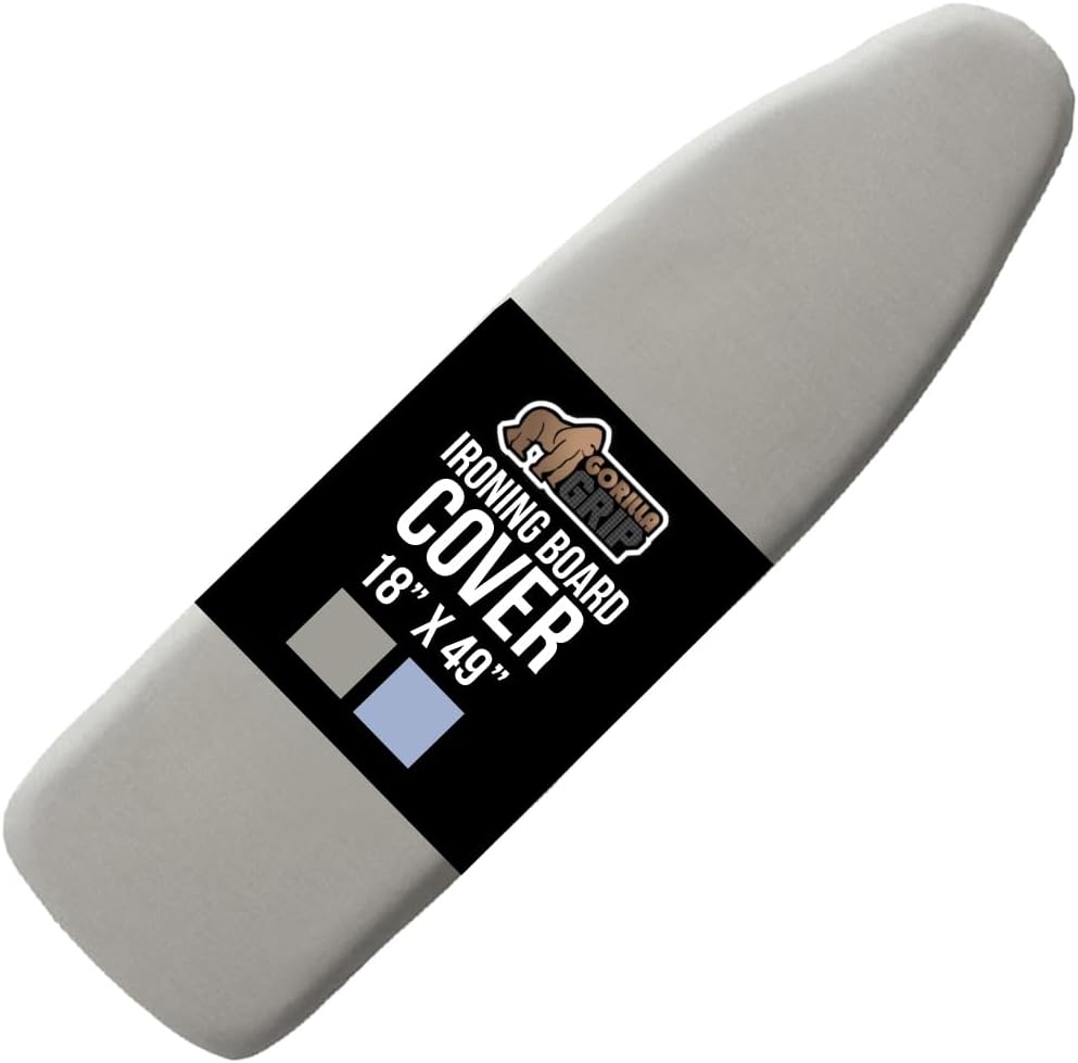The Original GORILLA GRIP Ironing Board Cover and Pad, Silicone Coating, Thick Scorch Resistant Padding, Heavy Duty Iron Covers Standard Boards, Hook and Loop Fastener Strap, Silver 18x49