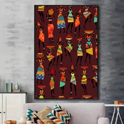 Toile peinture abstrait africain femmes retro 40x60cm sans cadre pour salon